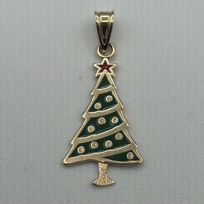 14k yellow gold Michael Anthony christmas tree charm with green enamel .8gr