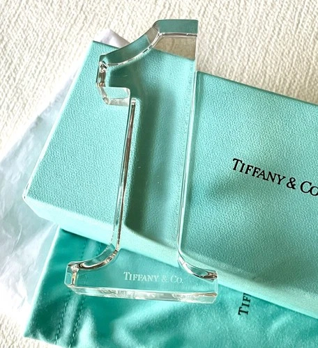 Vintage Tiffany & Co Crystal Glass Paperweight Number One #1 W/Box & Pouch~Nice!