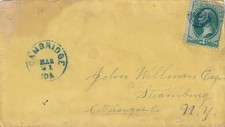 1880s Cambridge NY Blue Postmark Cover Steamburg Cattaraugus Washington 3c