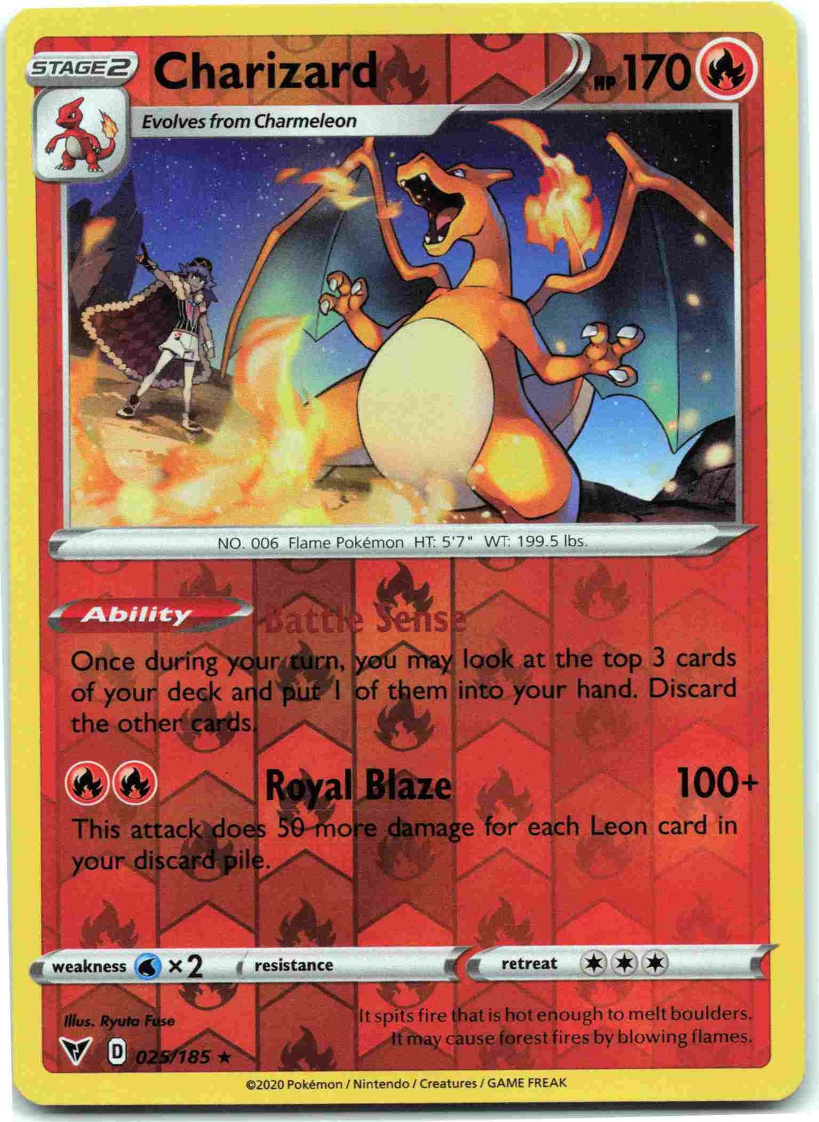 Charizard Rare SWSH04: Vivid Voltage SWSH04 Fire Reverse Holo 025/185 NM