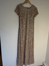 adrianna papell dress 10 Full Sequin Evening Maxi Rose Gold Dress Party