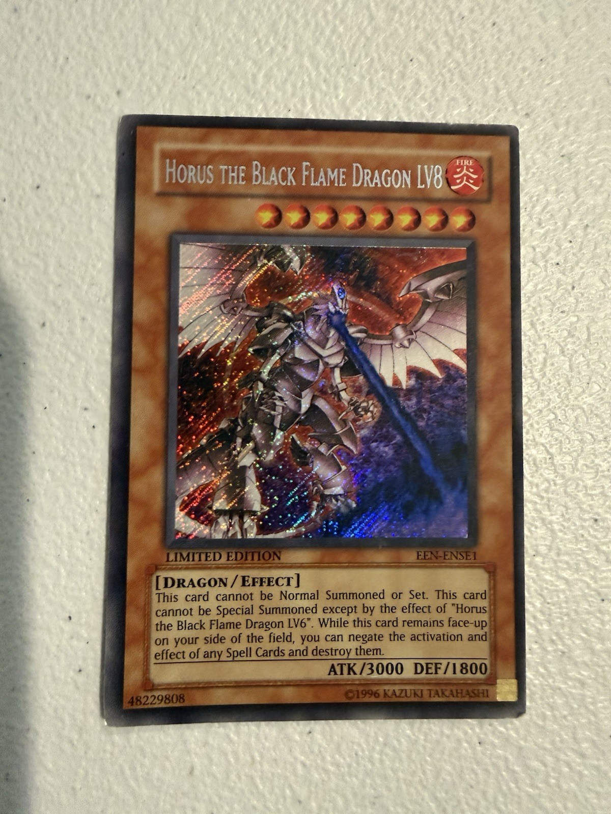 Horus the Black Flame Dragon LV8 EEN-ENSE1 YuGiOh Elemental Energy trading card — raw and PSA graded price guide