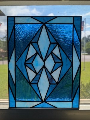 Handmade Stained Glass Panel ''Glacier'' Panel