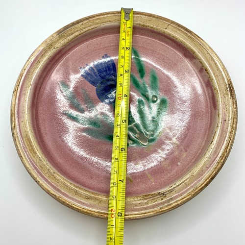Scottish Thistle Stoneware Pottery Bowl 8" Jan Pilon Artist Signed Vintage - Picture 4 of 4