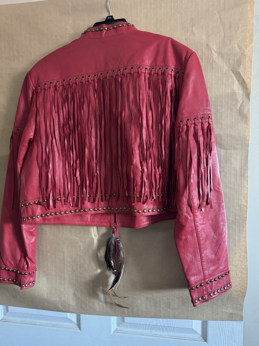 Women's Double D Ranch 2X, Red, Leather , Studded Biker Jacket