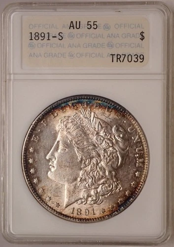 1891-S Morgan $1 ANA ANACS AU55 Gen 1 Old small White Holder SWH