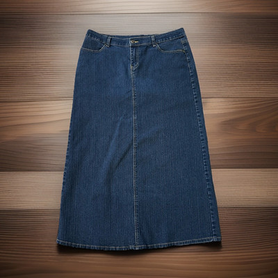 Be-Girl Blue Denim Midi Pencil Skirt Button Closure Pockets Size XL Cotton Blend