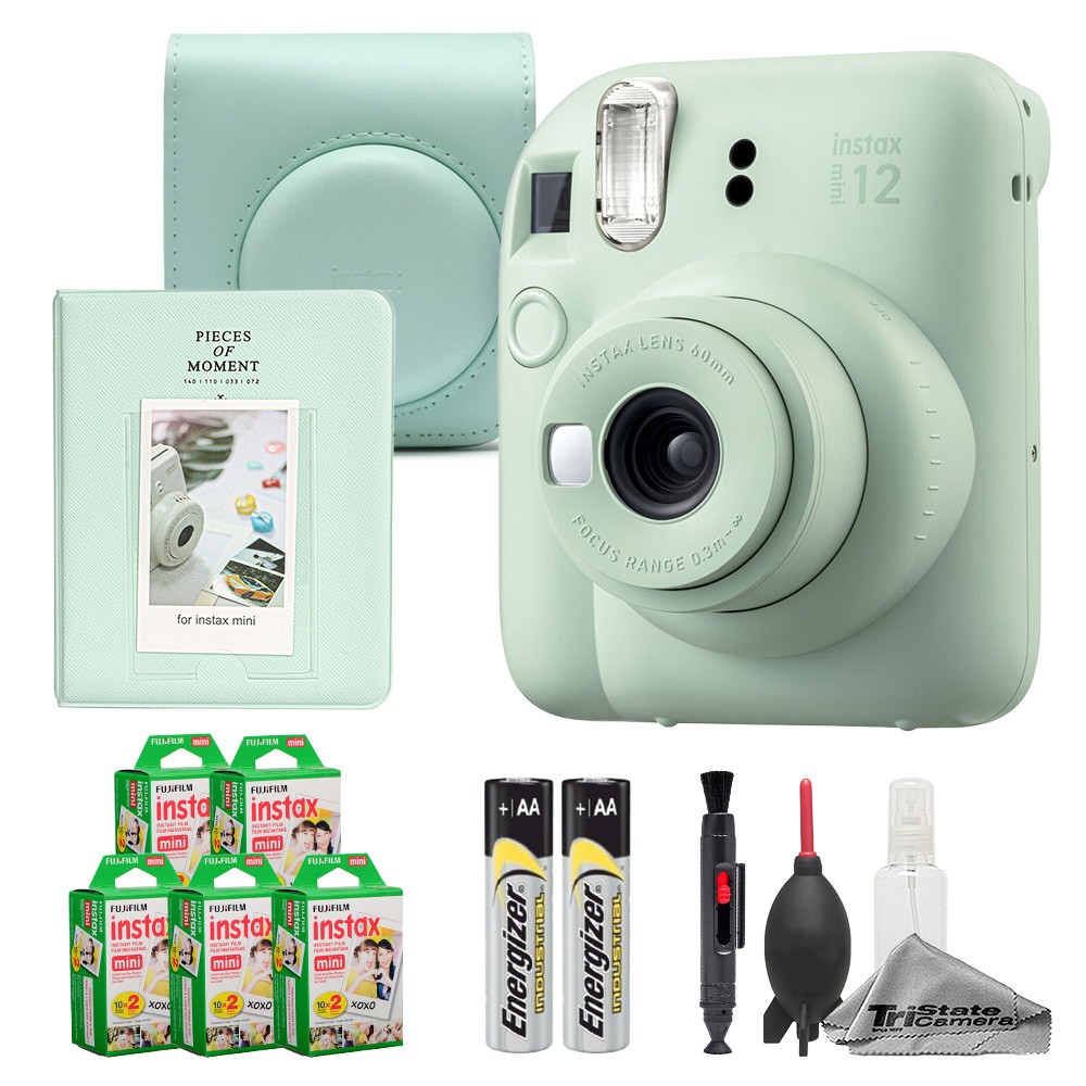 Fujifilm Instax Mini 12 Camera (Mint Green) w/ 100 Film, Cleaning