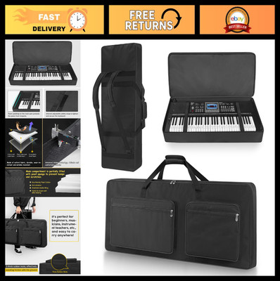 Portable 61-Key Piano Keyboard Gig Bag, Padded Case with 4 Pockets & Straps