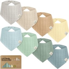 8-Pack Muslin Baby Bibs for Boys, Girls - Muslin Bandana Drool Bibs for Baby