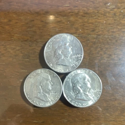 1960 Franklin Half Dollar Lot of 3 Silver 50C Coins Liberty Bell Reverse