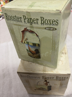 Set Of Five Nesting Boxes W/Lids Birdhouses & Roosters W/Original Packaging New