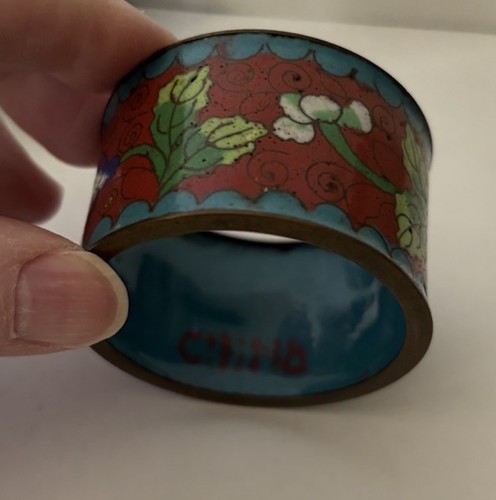 Vintage Cloisonné Enamel Napkin Rings Chinese 2 Floral - Picture 4 of 4