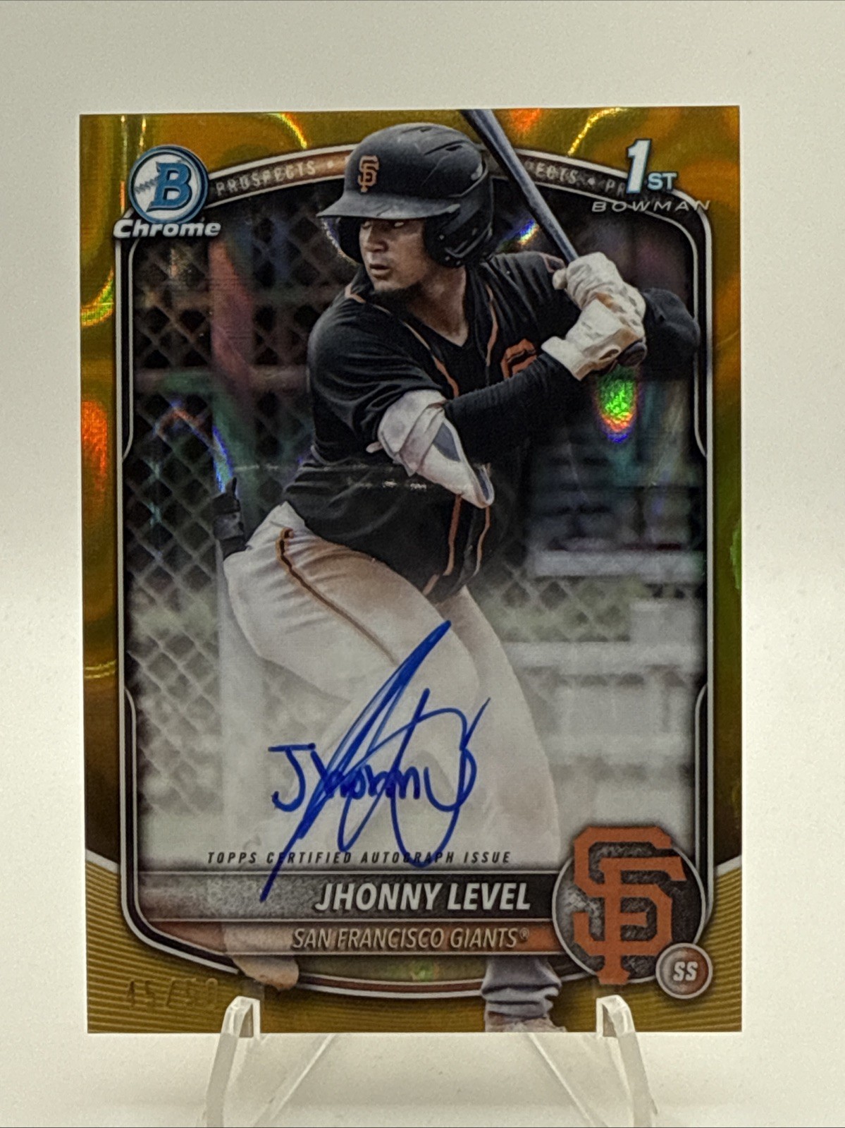 2025 Bowman Chrome Jhonny Level Gold Lava Refractor 1st Auto /50 Giants