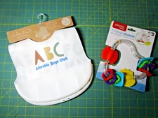 ADORABLE BOYS CLUB - 2 PC. SILICONE BIB SET PLUS TRIANGLE RATTLE -