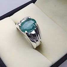 Men Handmade Green Stone Silver Large Oval Emerald Ring