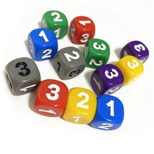 10 Pieces Number 1 2 3 1 2 3 D6 13mm Acrylic Dice 6-sides Dices For Board Game C