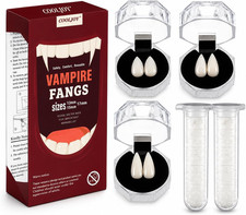 3 Sizes Vampire Fangs Teeth with Adhesive Halloween Cosplay Props White