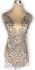 New Silver Rhinestones Beads Bodice Applique Handmade Beaded Applique Patch for 