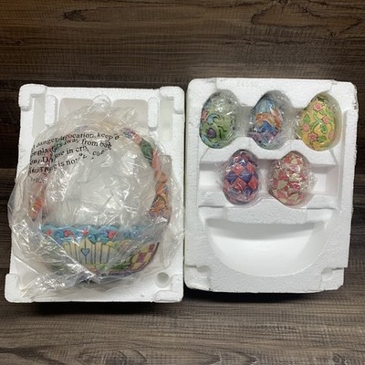 Jim Shore ''Hunting Eggs  Finding Joy''  Easter Basket With 5 Eggs 4007945 2006