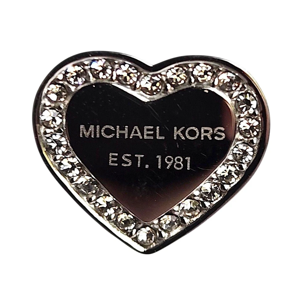 Michael Cors Silver Tone Stainless Steel Signature Pave Crystal Heart Earrings - Image 3 of 3