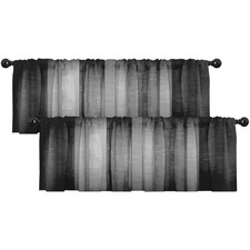 2 Pack Dark Grey Valances Window Treatments, Gray Striped Abstract Blackout D...