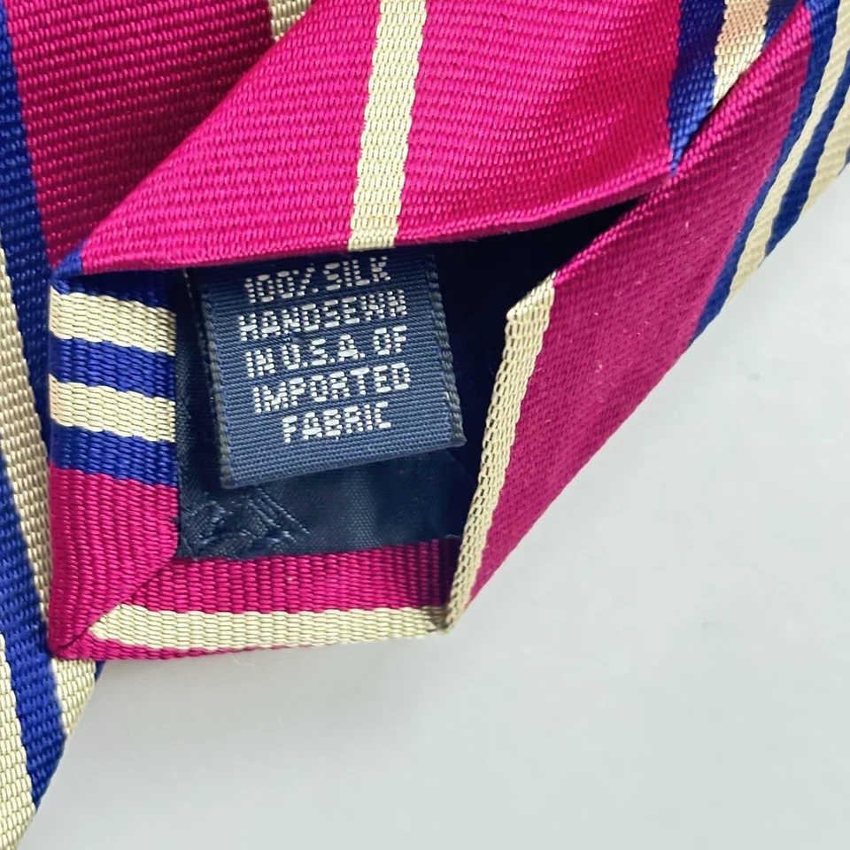 复古 Lands End Necktie 100% Rep 真丝条纹粉色蓝色白色 3.5x59 提花领带 — 第 4/4 张图片