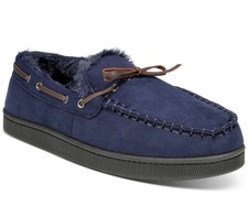 New Mens Club Room Navy Metal Eyelet Slip-On Moccasin Slippers Shoes S 6 - 7