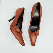 Prada Vintage Brown Leather 3D flower appilique square toe 100mm pumps EU37