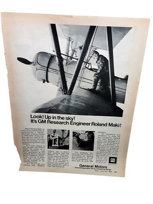 1972 General Motors Print Ad GM Research Engineer Roland Maki Aviation