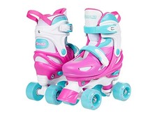 CRS220 CHICAGO SKATES ADJUSTABLE QUAD ROLLER SKATE YOUTH 1-4 PINK/WHITE/TEAL