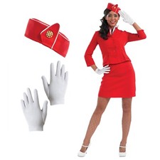 Womens Red Cabin Crew Costume Ladies Stewardess Air Hostess Uniform S - XXL