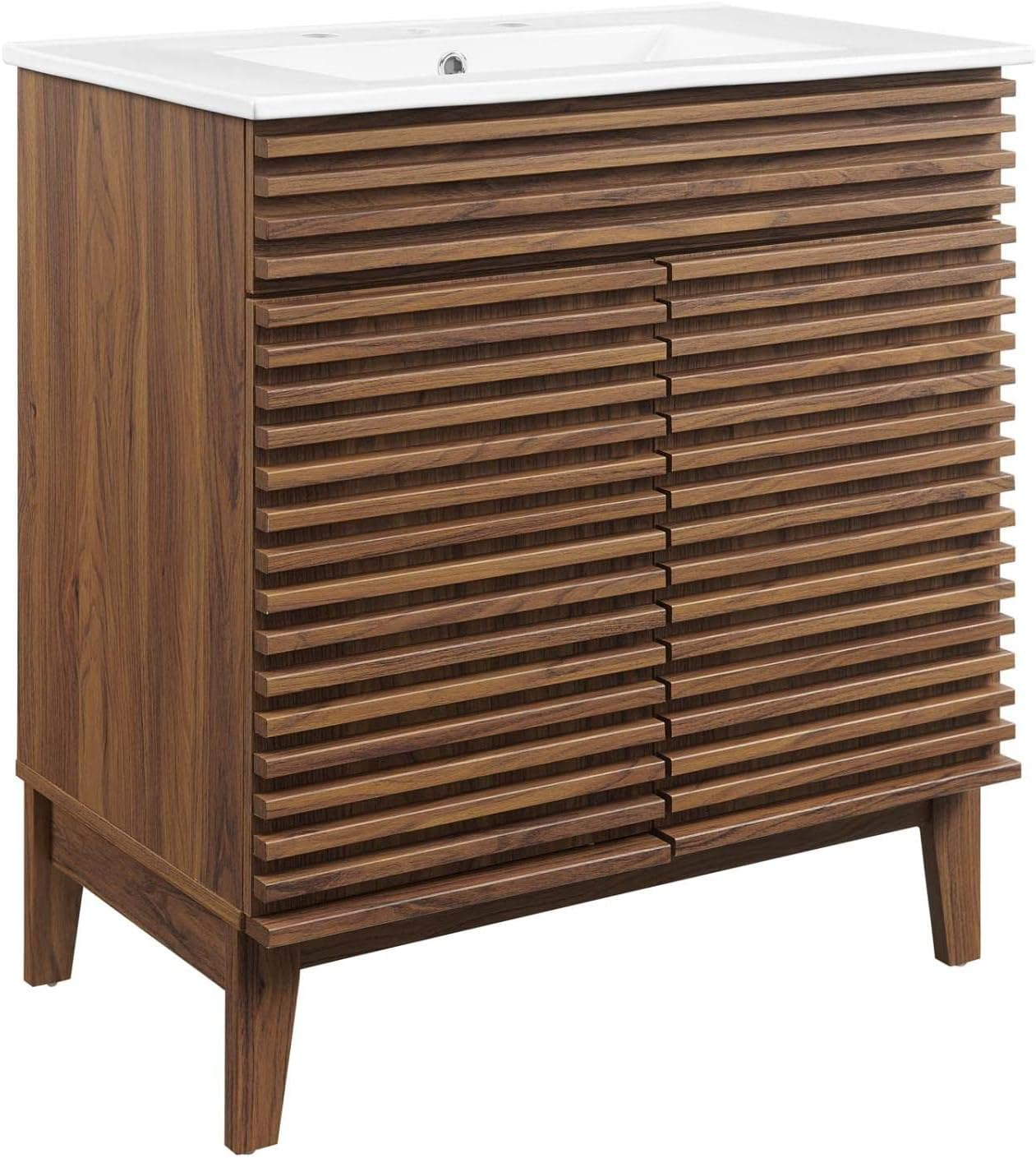 Modway Render Vanity with Sink-Floor, 30 Inch, Walnut White