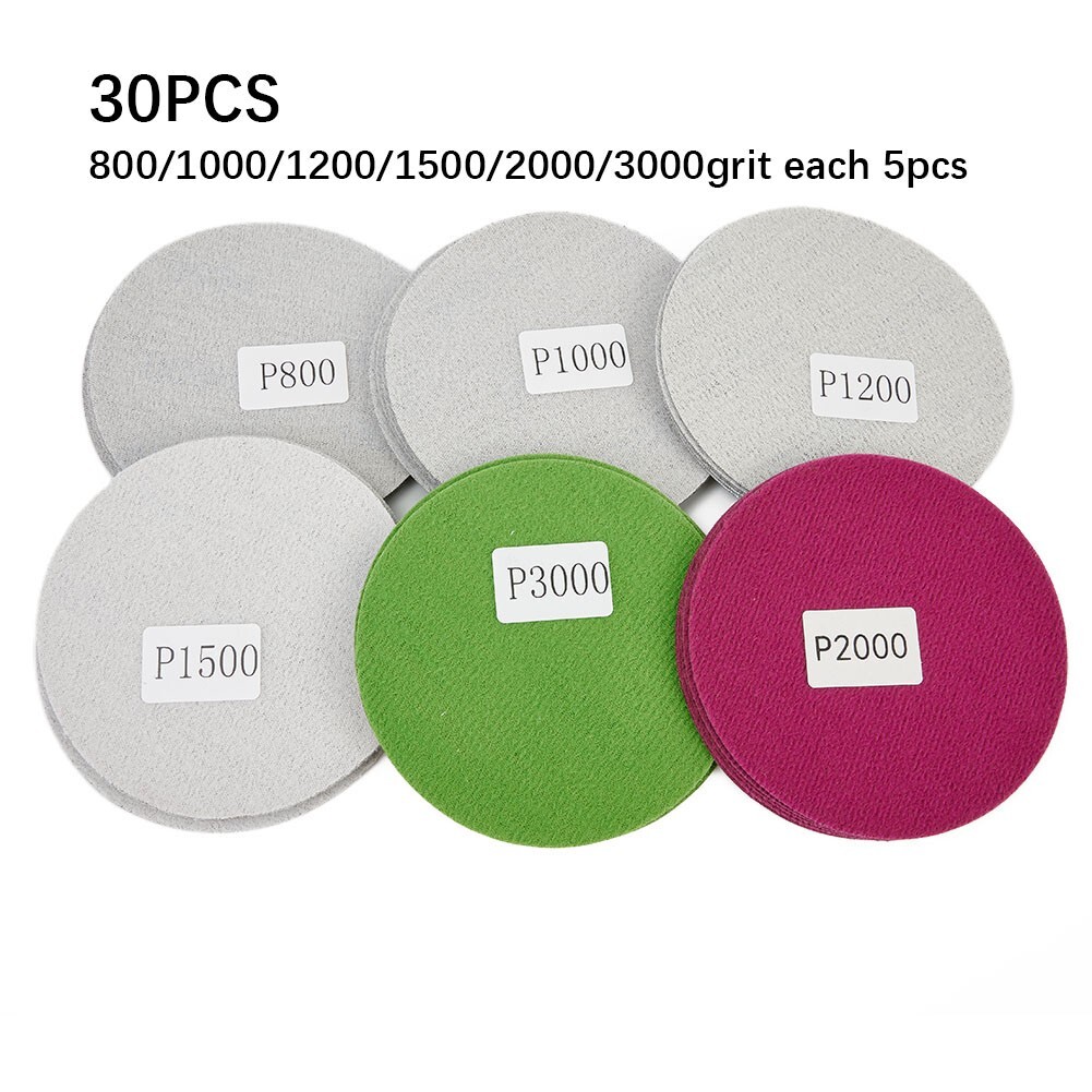 Premium Hook&Loop Wet/Dry Sanding Discs 30pcs 800 3000 Grit Sizes