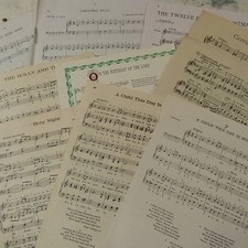 Vintage Christmas SONGS Music Sheet Paper Maybe for Craft Art