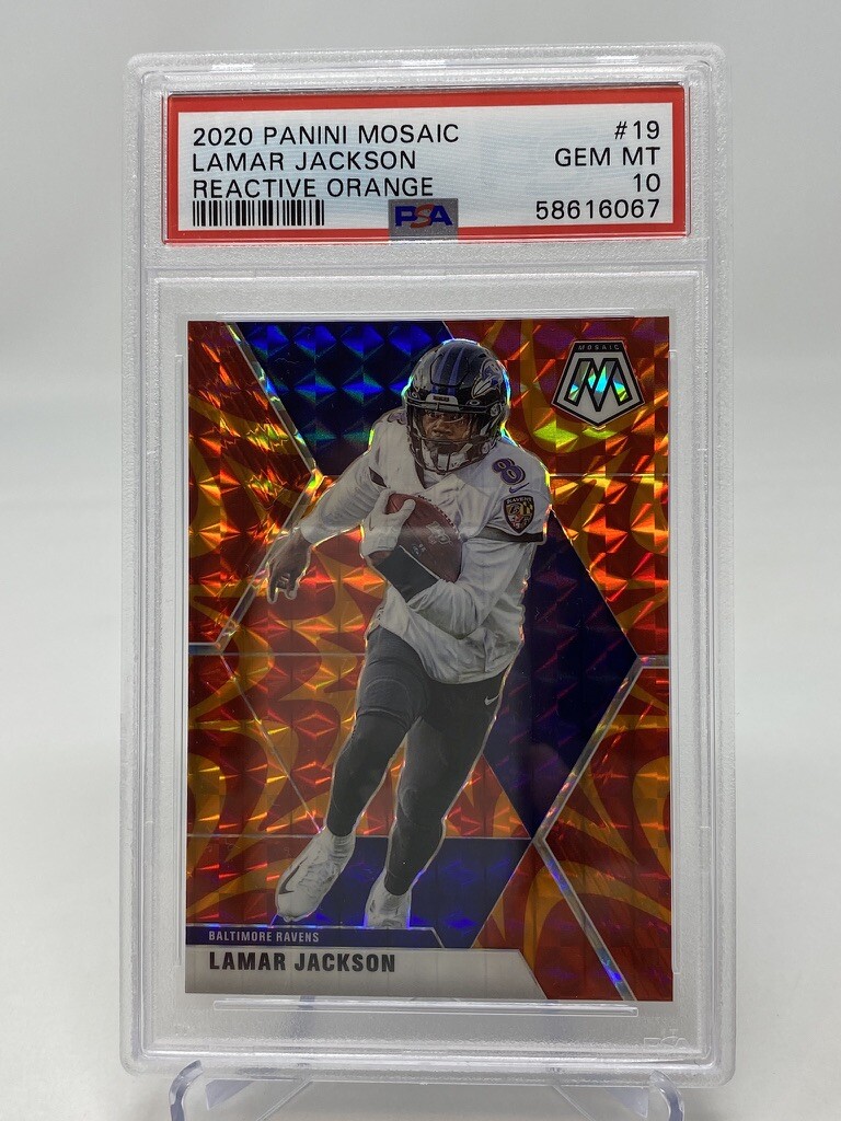 2020 Panini Mosaic Lamar Jackson Reactive Orange - PSA 10 view 7