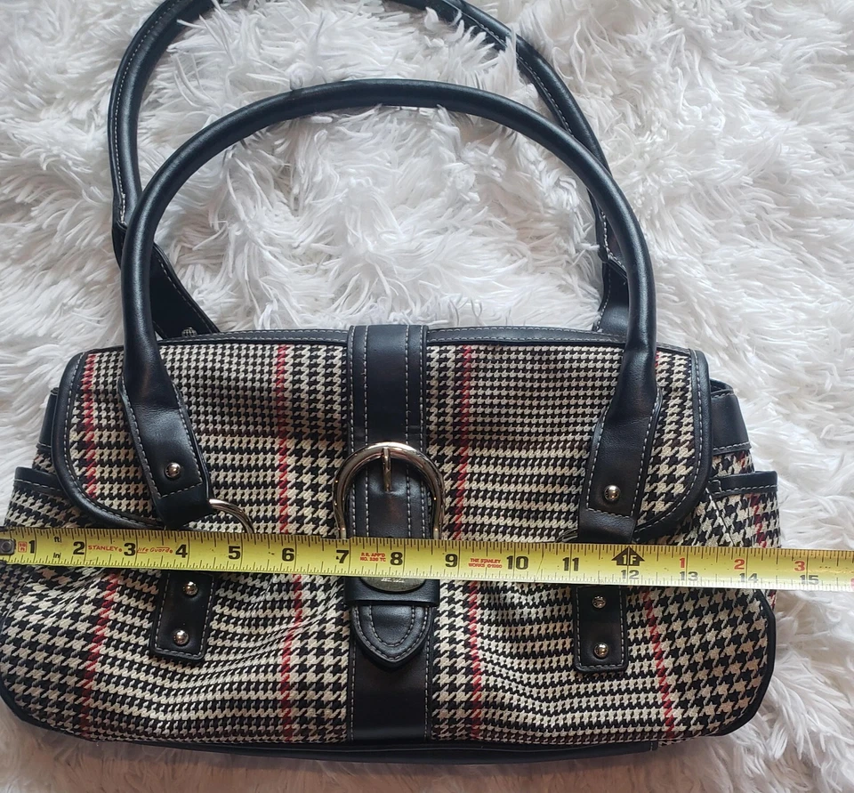 Bolso a Cuadros Pata de Gallo Chaps By Ralph Lauren Mango DBL Negro Rojo Tostado Clase Foto 4 de 4