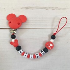 Nuckelkette Name Pacifier Chain Red Black White Silicone Baby Mouse