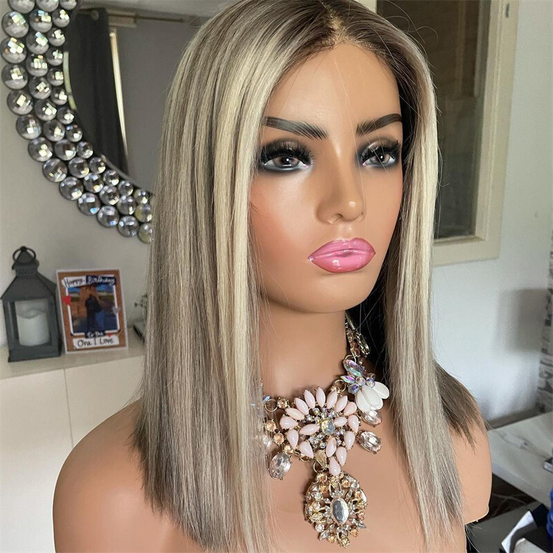 Short Bob Ash Blonde with Blonde Highlight 100% Human Hair  display picture 2