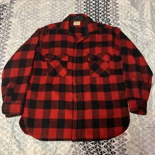 Vintage 60s 70s Sears, Roebuck And Co Wool Flannel Red Black Large Button Up USA