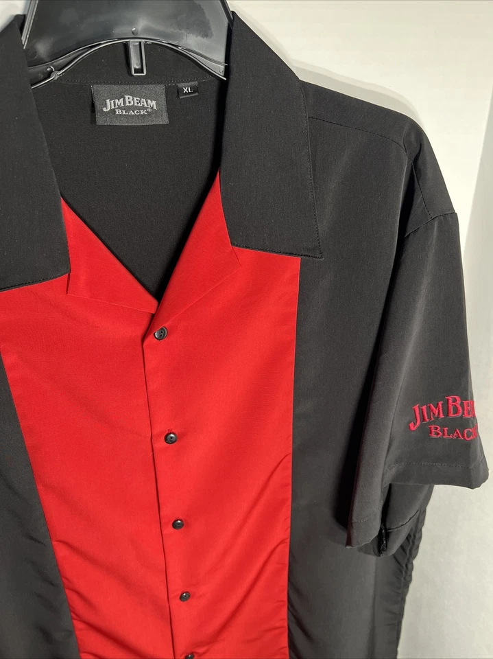 Camisa de Bowling Jim Beam Negra Whisky Bourbon Abotonada Negra y Roja S/S Para Hombre XL Foto 2 de 4