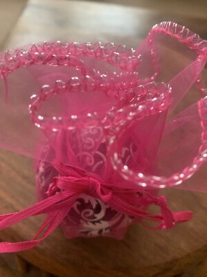 50 rosa/Kirsche Spitze runder Puff Organza Beutel Gefälligkeiten Geschenke Hochzeiten Partys
