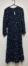 Madewell Women’s Challis Midi Dress Floral Navy Blue Long Sleeve Tiered New Sz M