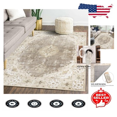 Soft 5'x7' Vintage Floral Area Rug - Non-Slip Knitted Design for Indoor Space