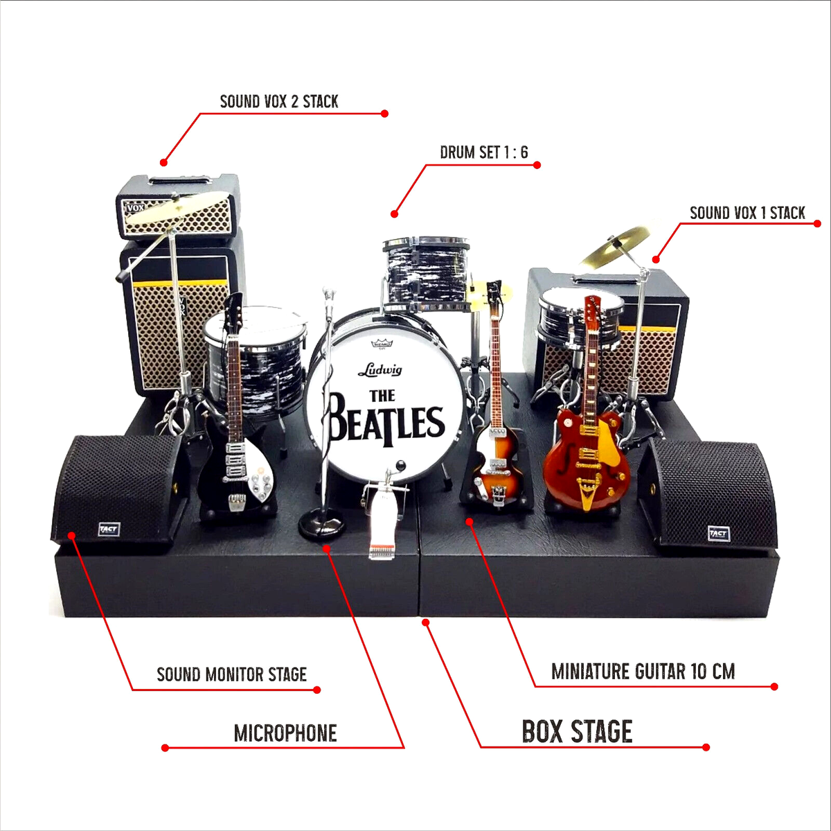 Beatles Instrument Set Reproduction of Guitars, VOX Amps, Ludwig