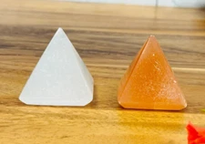 Set of 2 Orange & White Selenite Pyramid, Polished Selenite Pointer, Meditation