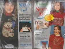 2 Vtg Sequin Art Kits Distelfink Designs Christmas and Teddy with Balloon New