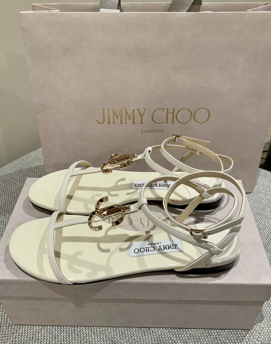 関税・送料込み【JIMMY CHOO】JOA FLAT SANDALS JIMMY CHOO Joa logo-print canvas and leather slingback