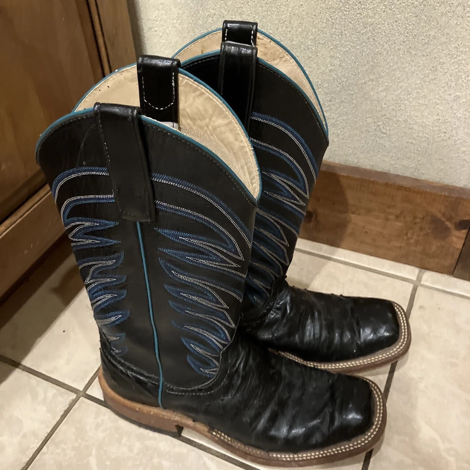 Botas Anderson Bean para mujer Western negras avestruz detalles verde azulado 8B Usadas en Excelente Condición Foto 2 de 4
