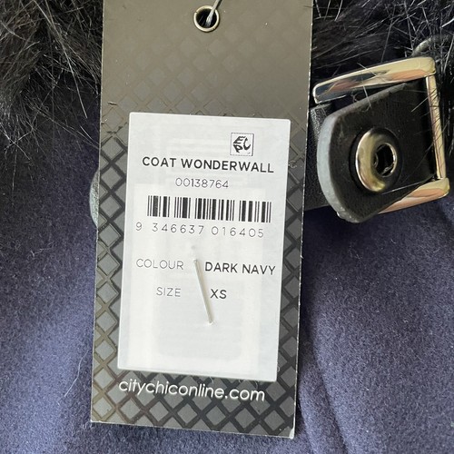 City Chic Coat Womens Size 14 Navy Snap Toggle Faux Fur Trim Hood Lined NWT $189 - Picture 7 of 9